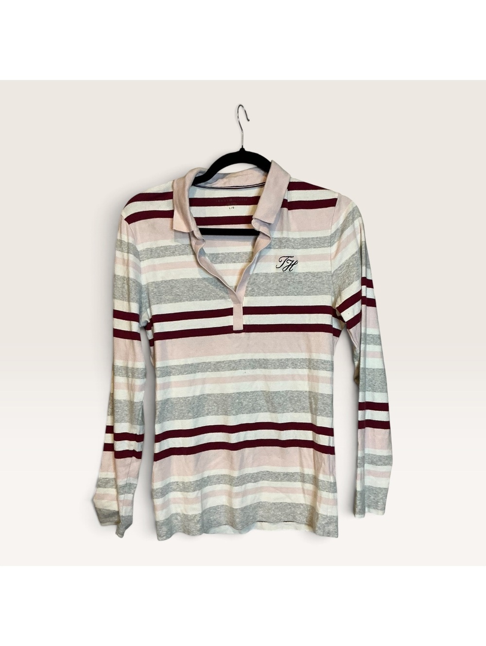 Tommy Hilfiger Long Sleeve Striped Polo Shirt Large